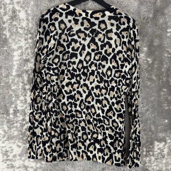Ann Taylor Loft Size S Leopard Print Open Front Cardigan Sweater Long Sleeve - Picture 3 of 7